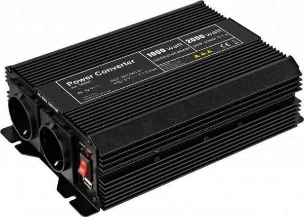 Goobay-jännitemuunnin 1000 W, musta - muuntaa 12 V DC 230 V AC:ksi (58890)