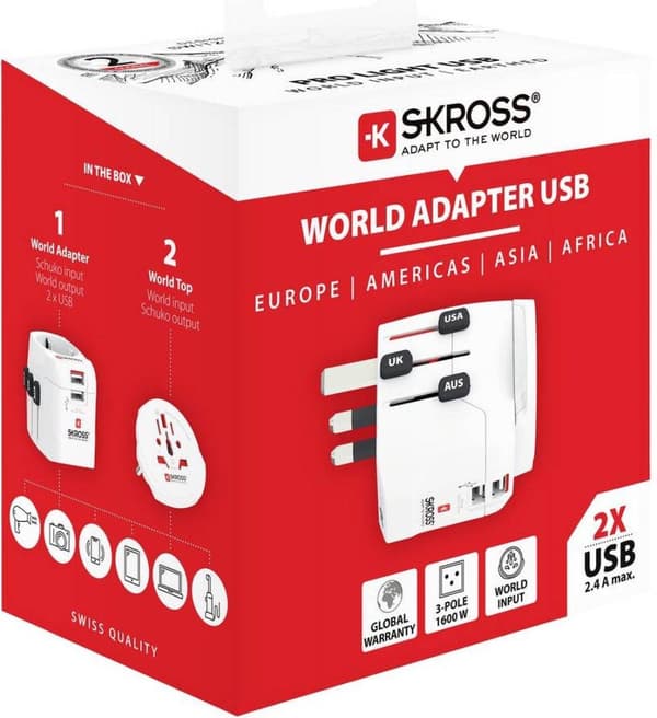 Skross 1302470 Rejsestik Pro Light USB (2xA) -Verden