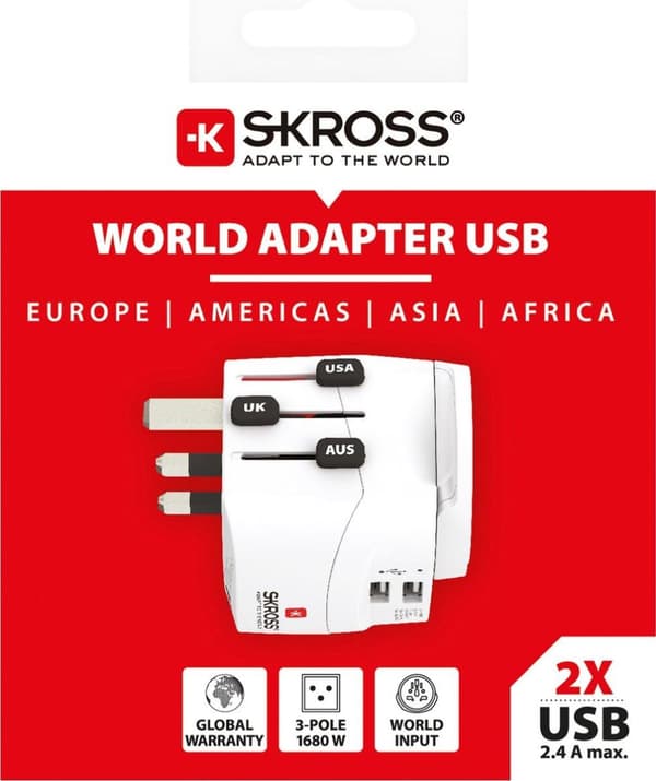 Skross 1302470 Rejsestik Pro Light USB (2xA) -Verden