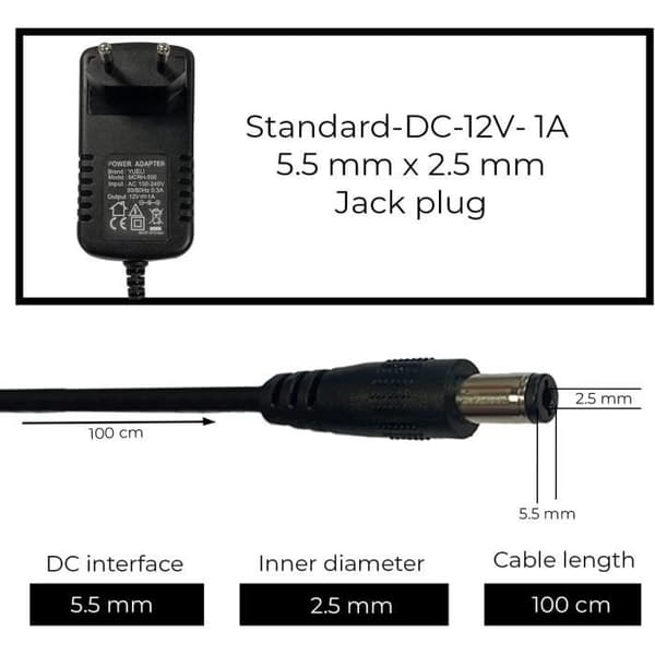Leyf Universal Strömförsörjning 12V DC 1A , AC 100-240V 50/60Hz, Adapter, Plug-in Strömförsörjning / Kabellängd 100cm