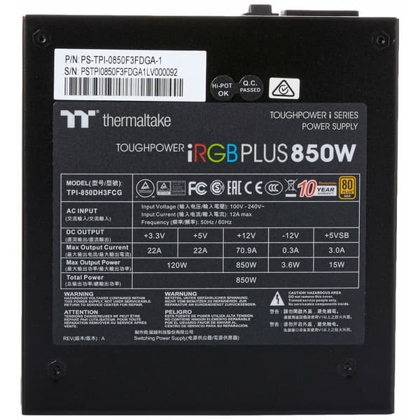 Strømforsyning THERMALTAKE Toughpower iRGB PLUS 850 W