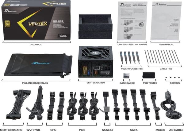 Seasonic VERTEX GX 850 - PSU (intern) - ATX12V / EPS12V - 80 PLUS Guld - AC 100-240V - 850 Watt