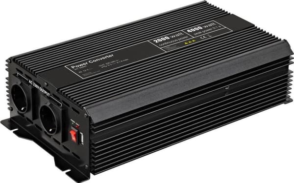 Goobay-jännitemuunnin 2000 W - muuntaa 12 V DC 230 V AC:ksi (58891) musta