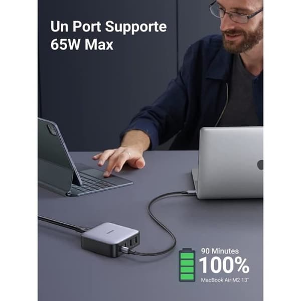 4-portars USB C-laddare med GaN II Tech -UGREEN Nexode 65W - Strömkabel medföljer 2M