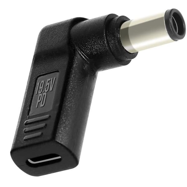 Vinklad USB-C till DELL laddningsadapter för bärbar dator 7,4 x 5,0 mm, svart