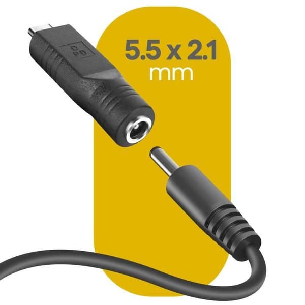 AVIZAR 197499-ADA-C007 DC 5,5 x 2,1 mm till USB-C-laddningsadapter - Svart - Kompatibel med alla USB C-enheter