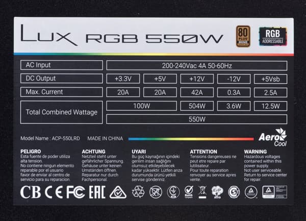 Strømforsyning Aerocool Lux RGB 550M 550 W Sort