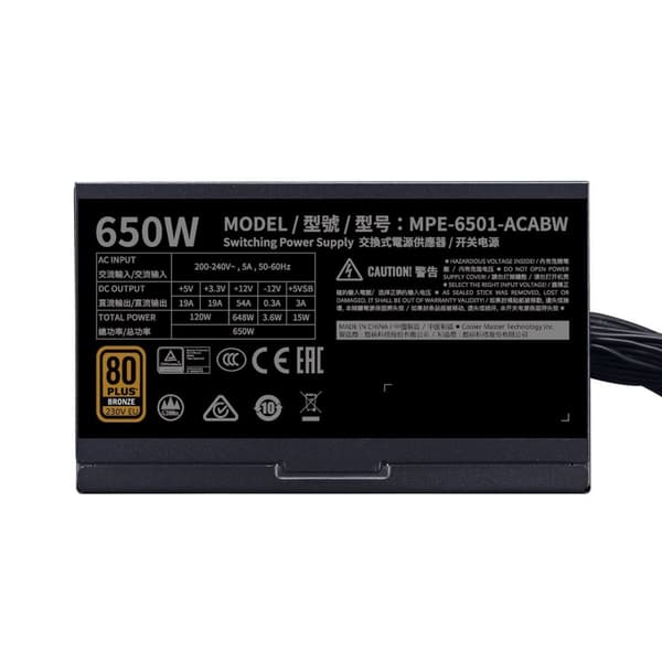 Cooler Master MWE 650 Bronze 230V V2 strømforsyningsenhed 650 W 24-pin ATX ATX Sort