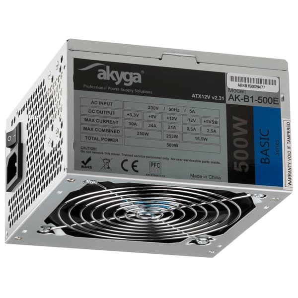 Akyga AK-B1-500E strømforsyningsenhed 500 W 20+4 pin ATX ATX Grå