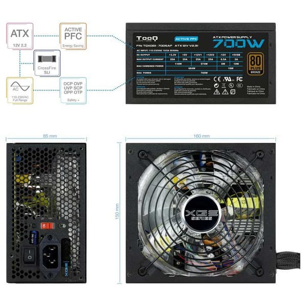 Tooq Strømforsyning Xtreme Gaming Energy Ii 700w 80+ Sort