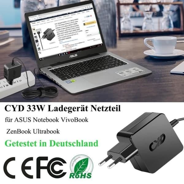 CYD 33W 19V 1,75A PowerFast-laptop-laddare-laddning för ASUS Zenbook Notebook VivoBook X200CA F200MA F102ba X102BA X200