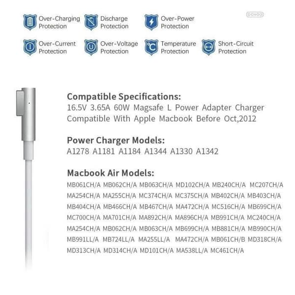Laddare kompatibel Macbook Pro MAcbook Air Magsafe 1 85W Macbook Pro Retina 15 "13" 11" tum Strömförsörjning Typ L År