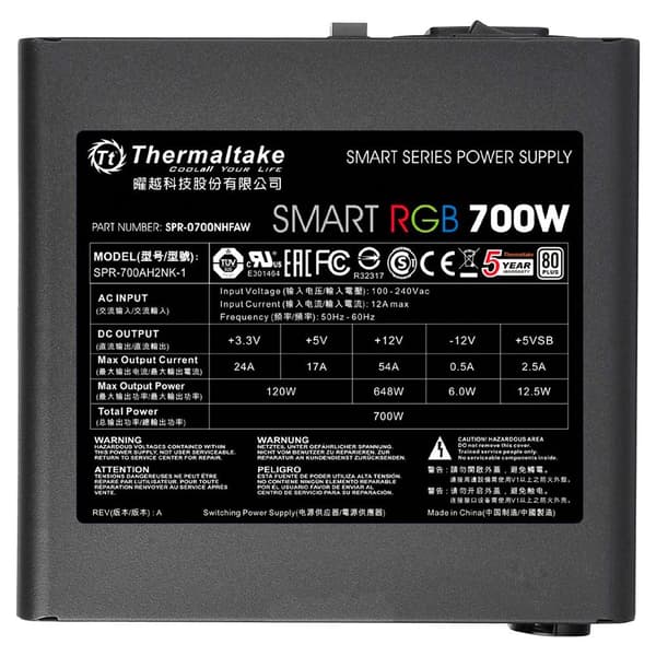 Thermaltake Strømforsyning Smart Rgb 700w Sort