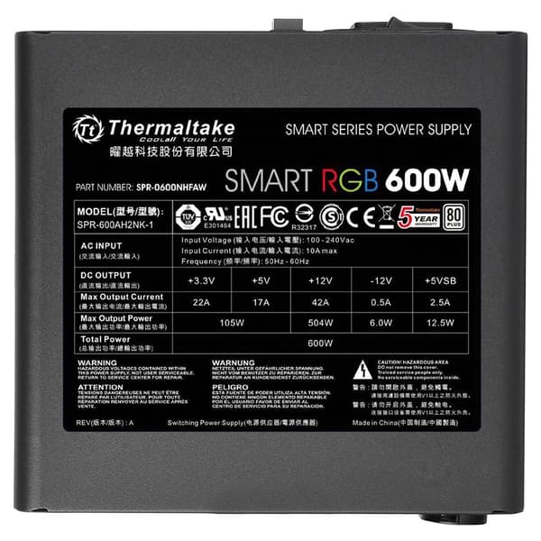 Thermaltake Strömförsörjning Smart Rgb 600w Svart