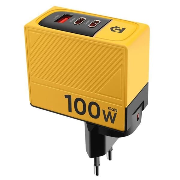 Gul GaN väggladdare USB-C 100W + USB 60W Tactical Svart / Gul