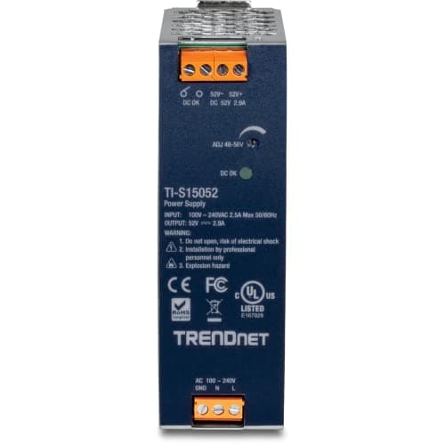 TRENDNET 150W 52V DC 2,89A AC TO DC DIN-RAIL PSP MED PFC-FUNKTION (TI-S15052)