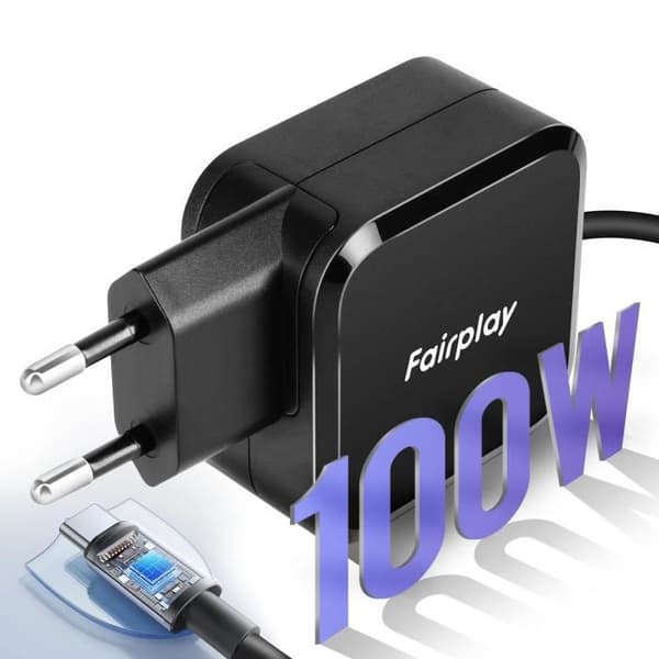 100W GaN USB-C-laddare för bärbar dator och MacBook Fairplay Svart