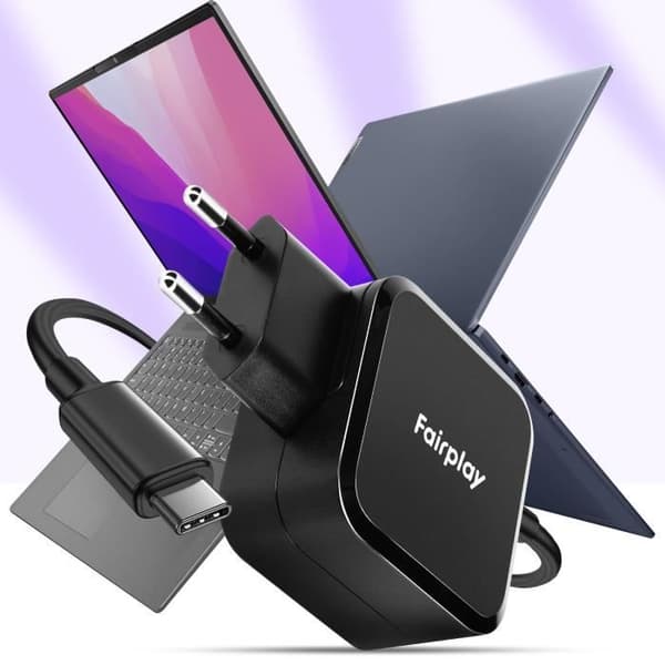 100W GaN USB-C-laddare för bärbar dator och MacBook Fairplay Svart