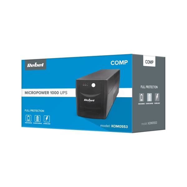UPS REBEL nødstrømforsyning model Micropower 1000 (offline, 1000VA / 600W, 230 V, 50Hz)