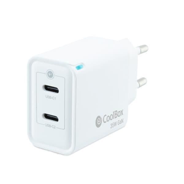 CoolBox Gan 35w väggladdare - Vit - 2 USB-C-portar - Universal