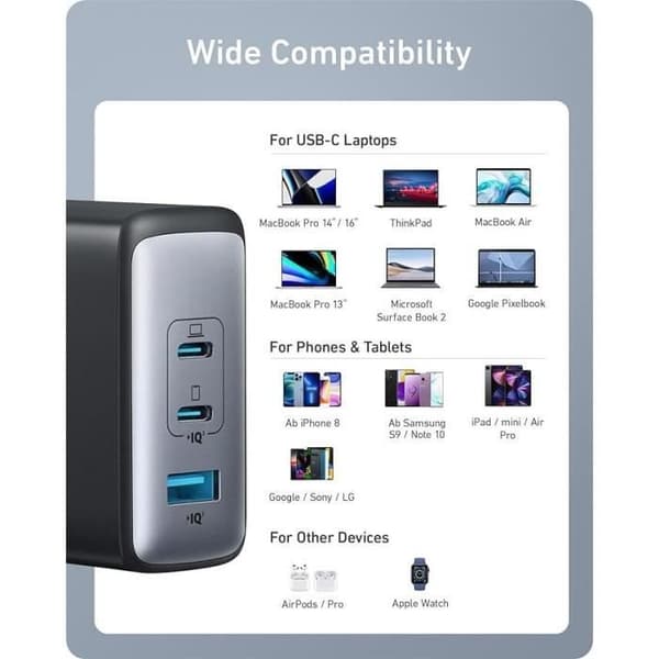 Anker 736 - Snabbladdare - 100 W - USB-C - kompakt med 3 portar