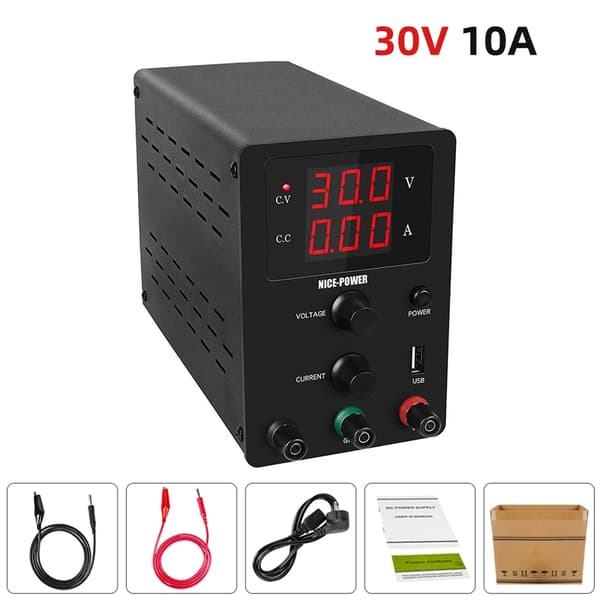 Lab DC strømforsyning, justerbar 30V 10A, USB digital bænk kilde, Blå, 110/220V±15%