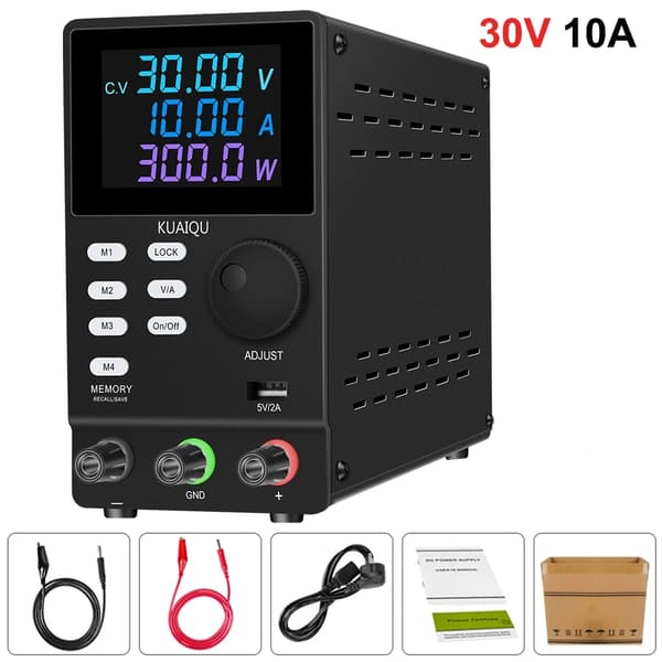 Lab DC strømforsyning, justerbar 30V 10A, USB digital bænk kilde, Blå, 110/220V±15%