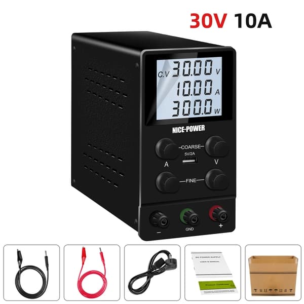 Lab DC strømforsyning, justerbar 30V 10A, USB digital bænk kilde, Blå, 110/220V±15%