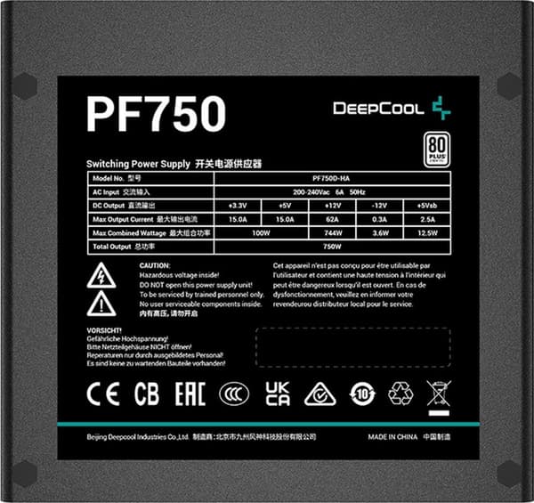 DeepCool PF750 - 750 W - 230 V - 85% - overbelastning - overspænding - kortslutning - underspænding -