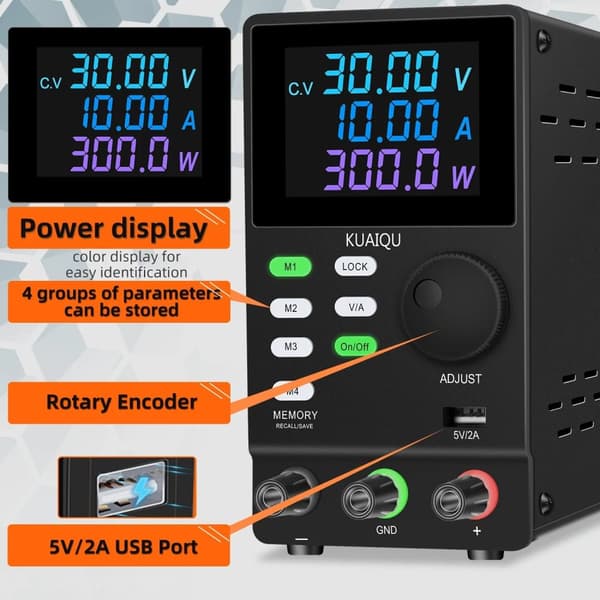 Laboratorie likströmsaggregat, justerbart 30V 10A, USB digital bänkkälla, SPS3010Black, AC 220V