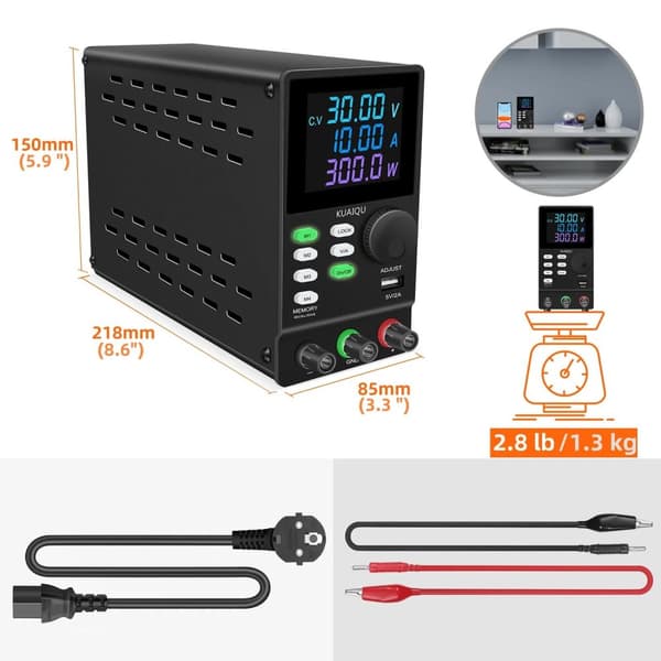 Laboratorie likströmsaggregat, justerbart 30V 10A, USB digital bänkkälla, SPS3010Black, AC 220V