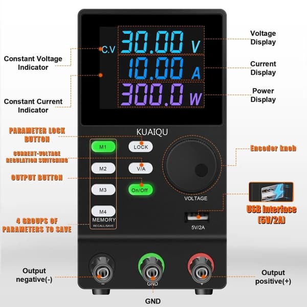 Laboratorie likströmsaggregat, justerbart 30V 10A, USB digital bänkkälla, SPS3010Black, AC 220V