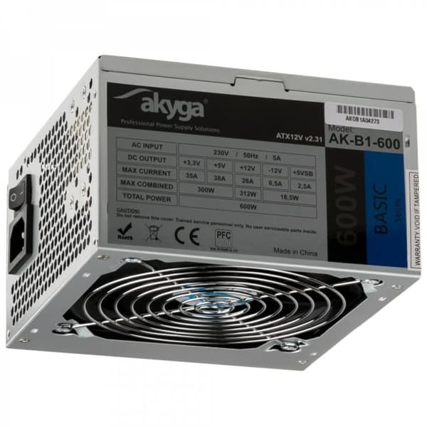 Strømforsyning Akyga AK-B1-600 ATX 600 W RoHS Grå