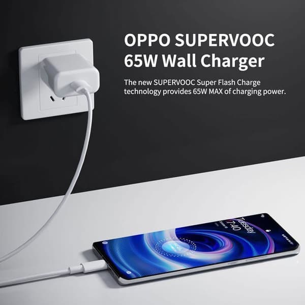 65W snabbladdare med 1m USB C-kabel för OPPO Reno11 F 10 Pro, SUPERVOOC nätladdare för OPPO Find X5 Pro X5 Lite X3 ect