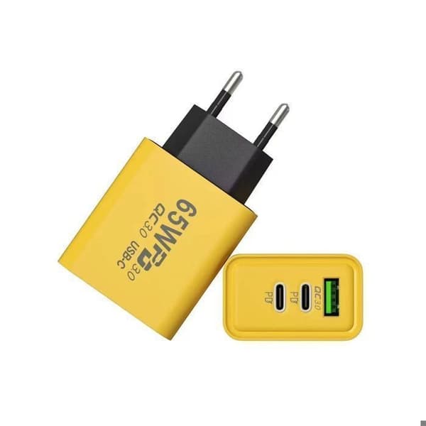 Snabb USB C-laddare, 2-portars PD 65W + 1-ports QC3.0 multisektorersättning Kompatibel med iPhone/Samsung telefon/surfplatta, Juane