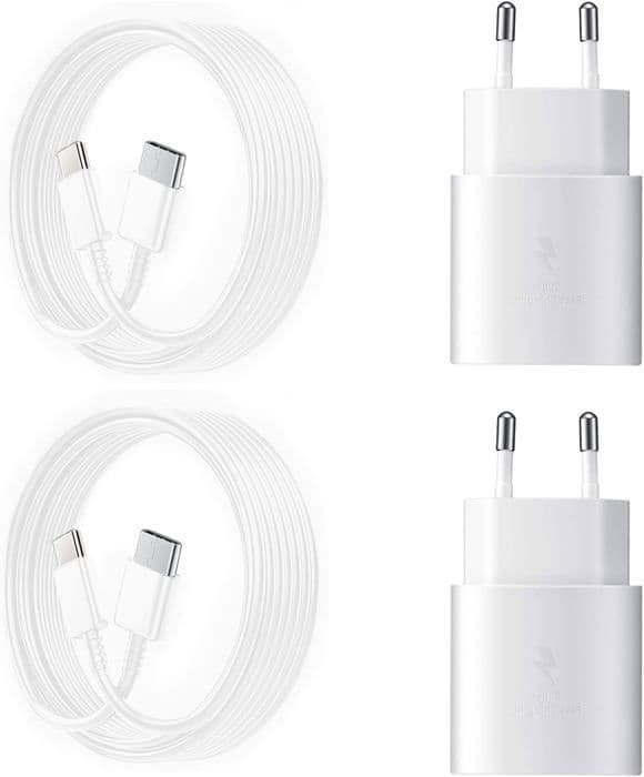 (Pack med 2) 25W snabbladdningsladdare + 2M USB-C Type-C-kabel Kompatibel med Samsung S24/ S23/ S22/ S22 Plus/ S21/USB C Plug-White