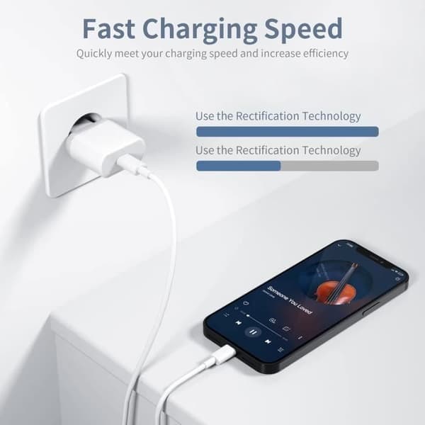Laddare för iPhone 14/14 Pro /14 Pro Max /14 Plus /13 12 11 SE X XS XR, 20W USB C Fast Plug och 2M väggströmkabel, vit