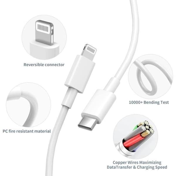 Laddare för iPhone 14/14 Pro /14 Pro Max /14 Plus /13 12 11 SE X XS XR, 20W USB C Fast Plug och 2M väggströmkabel, vit