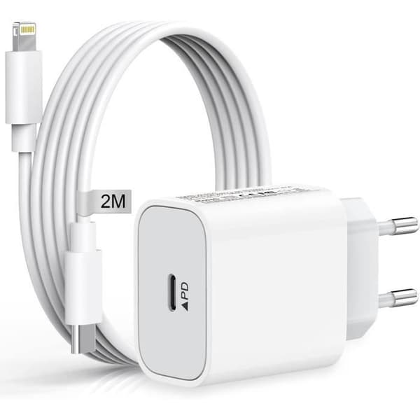 Laddare för iPhone 14/14 Pro /14 Pro Max /14 Plus /13 12 11 SE X XS XR, 20W USB C Fast Plug och 2M väggströmkabel, vit