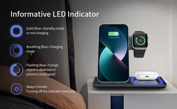 3 i 1 induktionsladdare för iPhone 15/14/13/12/Pro/Max/Plus, Apple Watch Ultra 9/8/7/6/5/4/3, AirPods 3/2 Pro, Laddstation