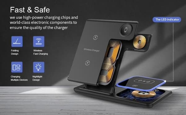 3 i 1 induktionsladdare för iPhone 15/14/13/12/Pro/Max/Plus, Apple Watch Ultra 9/8/7/6/5/4/3, AirPods 3/2 Pro, Laddstation