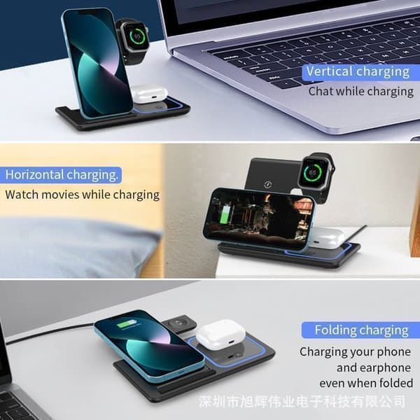 3 i 1 induktionsladdare för iPhone 15/14/13/12/Pro/Max/Plus, Apple Watch Ultra 9/8/7/6/5/4/3, AirPods 3/2 Pro, Laddstation