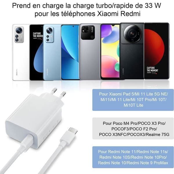33W snabbladdare för Redmi Note 13 Pro, XiaoMi 14 Pad 6 Pad 5 11 Lite 11i 13C 12C Note 11S 12S Note 12 Pro ect 2M-kabel