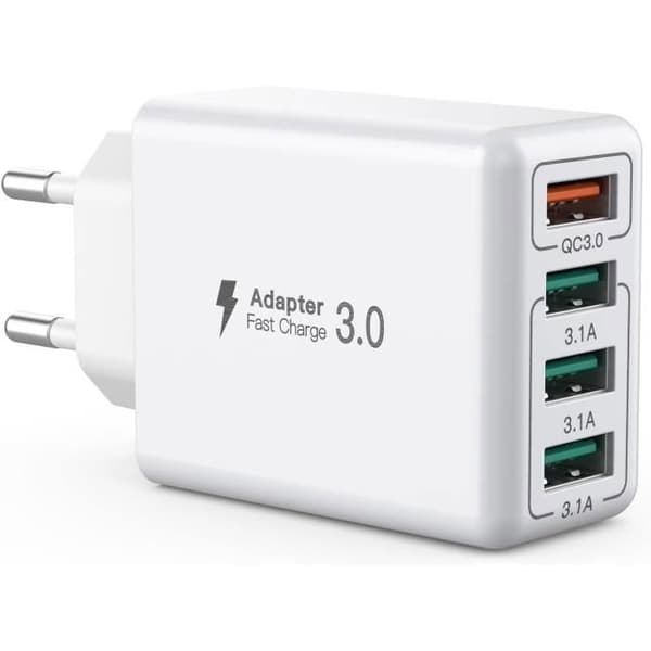 USB-laddare, 4-portars USB-laddningsadapter med 33W Smart QC 3.0 snabbladdare, multiportkompatibel med iPhone ect