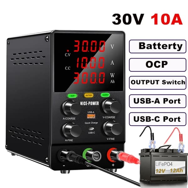 Justerbar DC Strømforsyning, 30V 10A Output, Flere Beskyttelser,SPS305C 30V5A, AC 220V = Vekselstrøm 220V