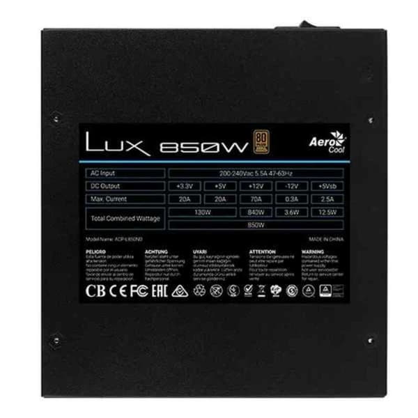 Strømforsyning Aerocool LUX850 850 W 80 Plus Bronze ATX Sort