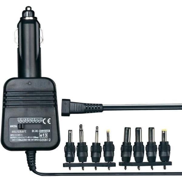 Biladapter för små enheter 1,5 - 12 V/DC 1200 mA 14,4 W Voltcraft 206