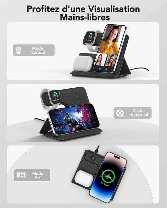 3 i 1 Qi induktionsladdare 18W trådlös laddare för iPhone 15/14/13/12/Pro/Max/Plus, Samsung S24/S23/S22/S21, iWatch 2-9/AirPods