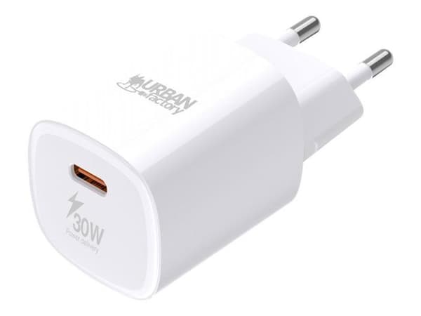 USB-C väggladdare - Urban Factory - POWEE - 30 W - 4.5 A - PD 2.0, PD 3.0 - Blank vit