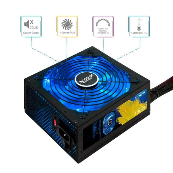 TooQ TooQ Gaming XGE II Fläktströmförsörjning med 140 mm LED 700W Active PFC